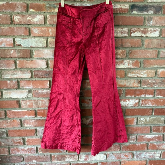 Free People Rich Red Velvet Flare Pants - Picture 1 of 8